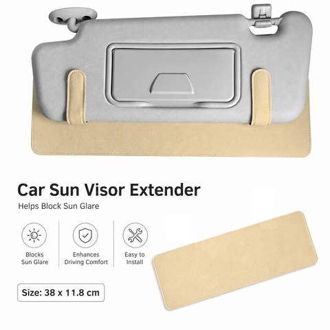 Beige Car Sun Visor Extension Panel 38cm x 11.8cm - Glare Reduction, Easy Clip-On Installation, Universal Fit for Cars and SUVs In Australia - Darrahopens