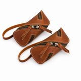 2pcs Retro Genuine Leather Key Pouch（Brown） -  12.5cm x 5cm - Dual Zipper, Wrist Strap, Belt Loop, Car and Home Key Organizer