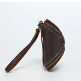 2pcs Retro Genuine Leather Key Pouch（Brown） -  12.5cm x 5cm - Dual Zipper, Wrist Strap, Belt Loop, Car and Home Key Organizer