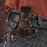 2pcs Retro Genuine Leather Key Pouch（Brown） -  12.5cm x 5cm - Dual Zipper, Wrist Strap, Belt Loop, Car and Home Key Organizer