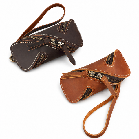 2pcs Retro Genuine Leather Key Pouch（Brown and Coffee-colored） -  12.5cm x 5cm - Dual Zipper, Wrist Strap, Belt Loop, Car and Home Key Organizer In Australia - Darrahopens
