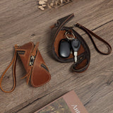2pcs Retro Genuine Leather Key Pouch（Brown and Coffee-colored） -  12.5cm x 5cm - Dual Zipper, Wrist Strap, Belt Loop, Car and Home Key Organizer In Australia - Darrahopens