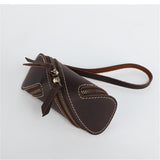 2pcs Retro Genuine Leather Key Pouch（Brown and Coffee-colored） -  12.5cm x 5cm - Dual Zipper, Wrist Strap, Belt Loop, Car and Home Key Organizer