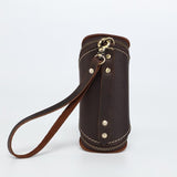 2pcs Retro Genuine Leather Key Pouch（Brown and Coffee-colored） -  12.5cm x 5cm - Dual Zipper, Wrist Strap, Belt Loop, Car and Home Key Organizer