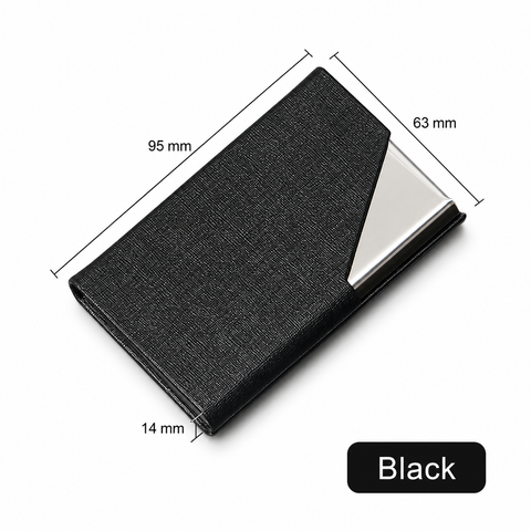 Black Stainless Steel and PU Leather Business Card Holder -  95mm x 63mm - Magnetic Flip Cover, Velvet Lining, Professional Office Accessory In Australia - Darrahopens
