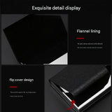 Black Stainless Steel and PU Leather Business Card Holder -  95mm x 63mm - Magnetic Flip Cover, Velvet Lining, Professional Office Accessory