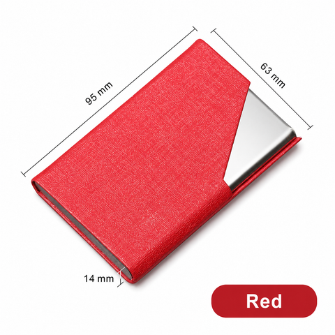 Red Stainless Steel and PU Leather Business Card Holder -  95mm x 63mm - Magnetic Flip Cover, Velvet Lining, Professional Office Accessory In Australia - Darrahopens