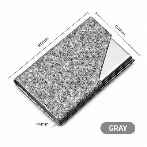 Grey Stainless Steel and PU Leather Business Card Holder -  95mm x 63mm - Magnetic Flip Cover, Velvet Lining, Professional Office Accessory In Australia - Darrahopens