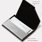 Grey Stainless Steel and PU Leather Business Card Holder -  95mm x 63mm - Magnetic Flip Cover, Velvet Lining, Professional Office Accessory