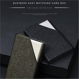 Blue Stainless Steel and PU Leather Business Card Holder -  95mm x 63mm - Magnetic Flip Cover, Velvet Lining, Professional Office Accessory