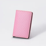 Pink Carbon Fiber texture RFID Wallet - Automatic Pop-Up Card Holder with Aluminium Frame - Slim Minimalist Design for Men, Travel and Daily Use