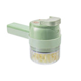 Green Multifunctional Electric Handheld Food Processor - ABS and PP with 201 Stainless Steel Blade - Rechargeable Vegetable Chopper Slicer Garlic Mincer with Cleaning Brush for Kitchen Prep