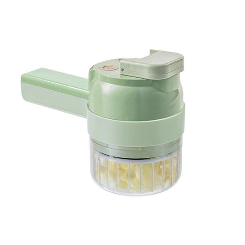 Green Multifunctional Electric Handheld Food Processor - ABS and PP with 201 Stainless Steel Blade - Rechargeable Vegetable Chopper Slicer Garlic Mincer with Cleaning Brush for Kitchen Prep