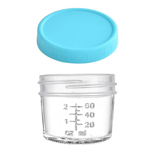 Light Blue lid 4oz Glass  Storage Jars with Leakproof Lids and Measurement Marks - BPA Free, Microwave and Dishwasher Safe, Ideal for Homemade Purees, Sauce, and Portion Control In Australia - Darrahopens