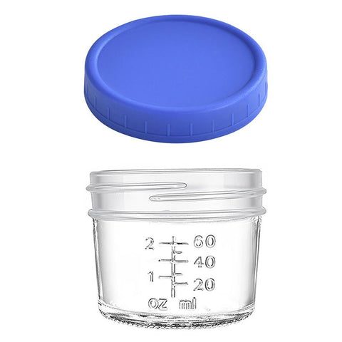 Dark blue lid 4oz Glass  Storage Jars with Leakproof Lids and Measurement Marks - BPA Free, Microwave and Dishwasher Safe, Ideal for Homemade Purees, Sauce, and Portion Control