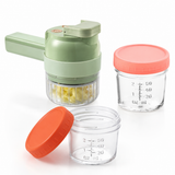 Seasoning Preparation and Storage Set-Green Electric Handheld Food Processor With Orange lid and Pink lid 4oz Glass  Storage Jars - USB-C Charging - Multi-Function Chopper, Slicer and Cleaning Brush Set for Garlic Vegetables