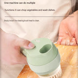 Seasoning Preparation and Storage Set-Green Electric Handheld Food Processor With Grey lid and Beige lid 4oz Glass  Storage Jars - USB-C Charging - Multi-Function Chopper, Slicer and Cleaning Brush Set for Garlic Vegetables
