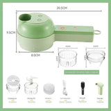 Seasoning Preparation and Storage Set-Green Electric Handheld Food Processor With Dark Blue lid and Dark Green lid 4oz Glass  Storage Jars - USB-C Charging - Multi-Function Chopper, Slicer and Cleaning Brush Set for Garlic Vegetables