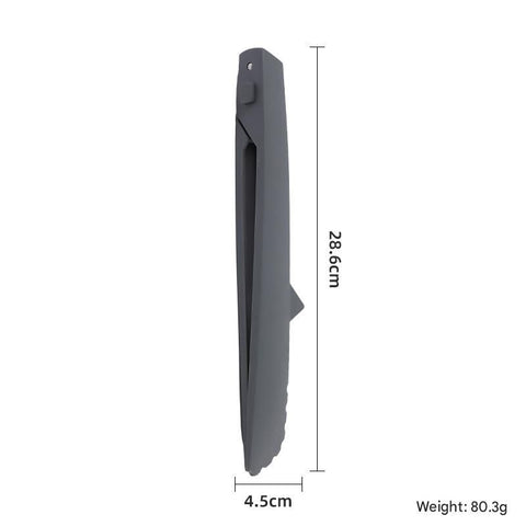 Grey Foldable Nylon Kitchen Tongs - Self-Standing Design with Serrated Grip and Locking Clip - Heat Resistant Food Serving Tool for BBQ, Pasta, Salad and Baking