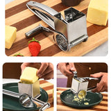 3-4 hole grater planer Stainless Steel Hand Crank Cheese Grater - Rotary Drum Shredder for Cheese, Chocolate and Butter - Ergonomic Handle Kitchen Gadget for Home Cooking and Baking