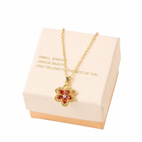 Red Rotating Bauhinia Zircon Flower Pendant Necklace - Alloy and Zircon - 15mm Pendant, 40+5cm Chain, Design for Women, Fashionable Collarbone Jewelry Gift In Australia - Darrahopens