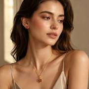Red Rotating Bauhinia Zircon Flower Pendant Necklace - Alloy and Zircon - 15mm Pendant, 40+5cm Chain, Design for Women, Fashionable Collarbone Jewelry Gift In Australia - Darrahopens