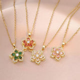 Green Rotating Bauhinia Zircon Flower Pendant Necklace - Alloy and Zircon - 15mm Pendant, 40+5cm Chain, Design for Women, Fashionable Collarbone Jewelry Gift