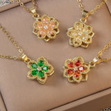 Green Rotating Bauhinia Zircon Flower Pendant Necklace - Alloy and Zircon - 15mm Pendant, 40+5cm Chain, Design for Women, Fashionable Collarbone Jewelry Gift