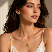 Green Rotating Bauhinia Zircon Flower Pendant Necklace - Alloy and Zircon - 15mm Pendant, 40+5cm Chain, Design for Women, Fashionable Collarbone Jewelry Gift In Australia - Darrahopens