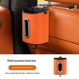 Orange Multifunctional Car Seat Back Tissue Box - ABS and Faux Leather - Phone Holder, Cup Holder, Storage Bin,  Universal Fit for Most Vehicles