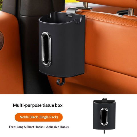 Black Multifunctional Car Seat Back Tissue Box - ABS and Faux Leather - Phone Holder, Cup Holder, Storage Bin,  Universal Fit for Most Vehicles