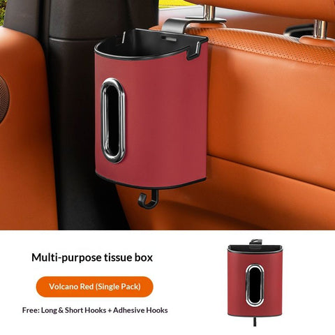 Red Multifunctional Car Seat Back Tissue Box - ABS and Faux Leather - Phone Holder, Cup Holder, Storage Bin,  Universal Fit for Most Vehicles