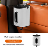 White Multifunctional Car Seat Back Tissue Box - ABS and Faux Leather - Phone Holder, Cup Holder, Storage Bin,  Universal Fit for Most Vehicles