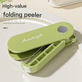 Home Fruit & Vegetable Peeling and Slicing Prep Set-Purple Folding Peeler and Green Fruit Slicer - Portable Stainless Steel Kitchen Tools for Camping, Home Use, and Travel
