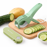 Home Fruit & Vegetable Peeling and Slicing Prep Set-Green Folding Peeler and Green Fruit Slicer - Portable Stainless Steel Kitchen Tools for Camping, Home Use, and Travel