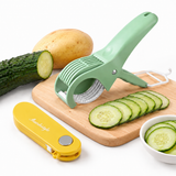 Home Fruit & Vegetable Peeling and Slicing Prep Set-Yellow Folding Peeler and Green Fruit Slicer - Portable Stainless Steel Kitchen Tools for Camping, Home Use, and Travel