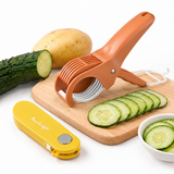 Home Fruit & Vegetable Peeling and Slicing Prep Set-Yellow Folding Peeler and Red Fruit Slicer - Portable Stainless Steel Kitchen Tools for Camping, Home Use, and Travel In Australia - Darrahopens