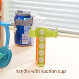 Grey Soda Can Holder with Handle and Suction Cups - Portable Plastic Stand for 12oz Cans, Anti-Slip Grip for Parties, Camping, and Home Use