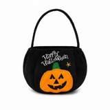 Black bag with a pumpkin pattern - Plush Halloween Trick or Treat Candy Bag - Polyester  Tote with Embroidered Face, Lightweight Portable Goody Pouch for  Party Favors and Trick or Treating