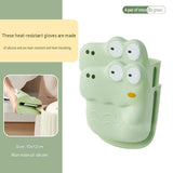 Silicone Heat Resistant Oven Mitts - Cute Crocodile Design Non-Slip Grip for Baking Steaming Microwave - Safe Hot Dish Handling Kitchen Tool