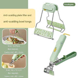 Anti-Scald Dish Lifter and Bowl Gripper Set - Adjustable Silicone Grip Stainless Steel Kitchen Tool for Steamer Oven Microwave Safe Hot Plate Removal