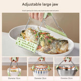 Crocodile shape Kitchen Heat Resistant Set - Adjustable Stainless Steel Plate Lifter and Silicone Oven Mitts - Non-Slip Anti-Scald Dish Grip for Steamer and Baking, Space Saving Storage