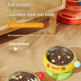 White and Blue Elevated Pet Food Bowl - Stainless Steel Insert, Non-Slip Base, Wide Mouth Design, Ergonomic Neck Protection for Cats and Small Dogs