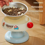 Yellow and Green Elevated Pet Food Bowl - Stainless Steel Insert, Non-Slip Base, Wide Mouth Design, Ergonomic Neck Protection for Cats and Small Dogs