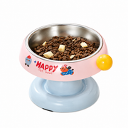 Pink and Blue Elevated Pet Food Bowl - Stainless Steel Insert, Non-Slip Base, Wide Mouth Design, Ergonomic Neck Protection for Cats and Small Dogs