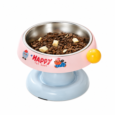 Pink and Blue Elevated Pet Food Bowl - Stainless Steel Insert, Non-Slip Base, Wide Mouth Design, Ergonomic Neck Protection for Cats and Small Dogs