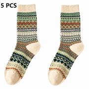 5-pcs Apricot Retro Ethnic Mid-Calf Socks for Women - Soft Cotton Blend, Seamless Toe, Non-Slip Heel, High Elastic Cuff, Versatile Autumn Winter Fashion Accessory In Australia - Darrahopens