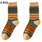 5-pcs Khaki Retro Ethnic Mid-Calf Socks for Women - Soft Cotton Blend, Seamless Toe, Non-Slip Heel, High Elastic Cuff, Versatile Autumn Winter Fashion Accessory In Australia - Darrahopens