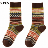 5-pcs Coffee Retro Ethnic Mid-Calf Socks for Women - Soft Cotton Blend, Seamless Toe, Non-Slip Heel, High Elastic Cuff, Versatile Autumn Winter Fashion Accessory In Australia - Darrahopens
