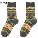 5-pcs Dark gray Retro Ethnic Mid-Calf Socks for Women - Soft Cotton Blend, Seamless Toe, Non-Slip Heel, High Elastic Cuff, Versatile Autumn Winter Fashion Accessory